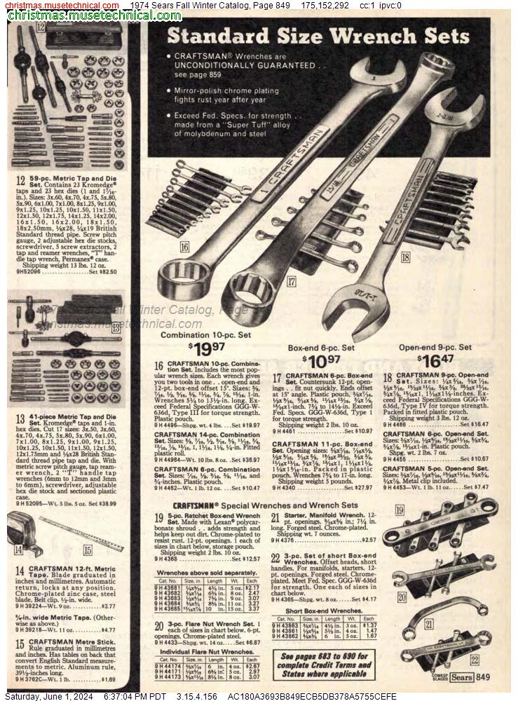 1974 Sears Fall Winter Catalog, Page 849