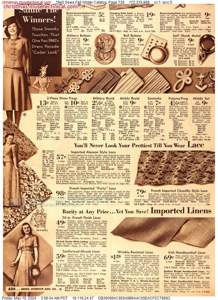 1940 Sears Fall Winter Catalog, Page 738