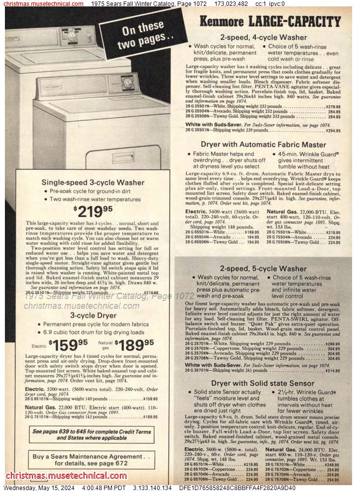 1975 Sears Fall Winter Catalog, Page 1072