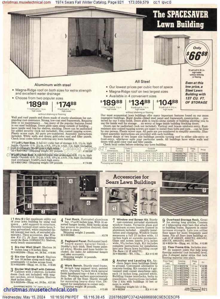1974 Sears Fall Winter Catalog, Page 821