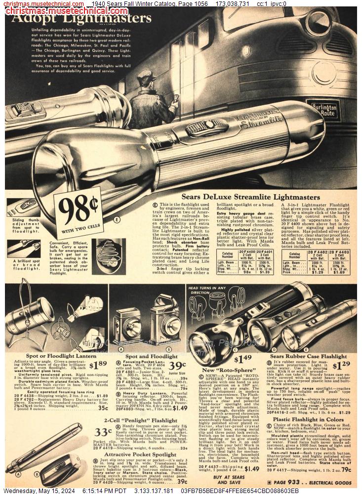 1940 Sears Fall Winter Catalog, Page 1056