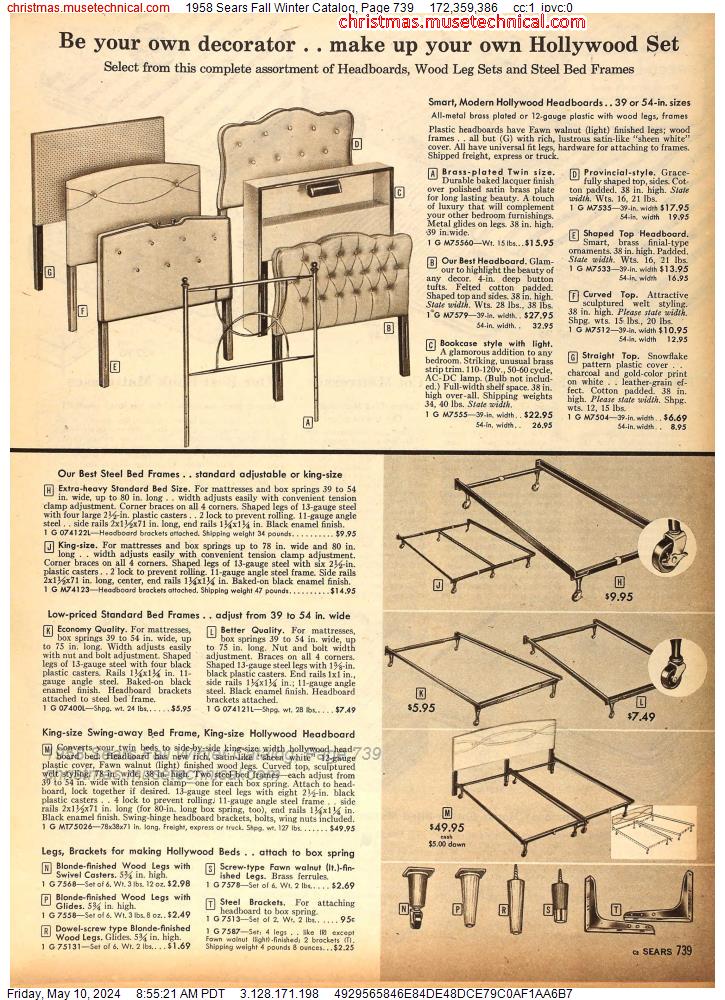 1958 Sears Fall Winter Catalog, Page 739
