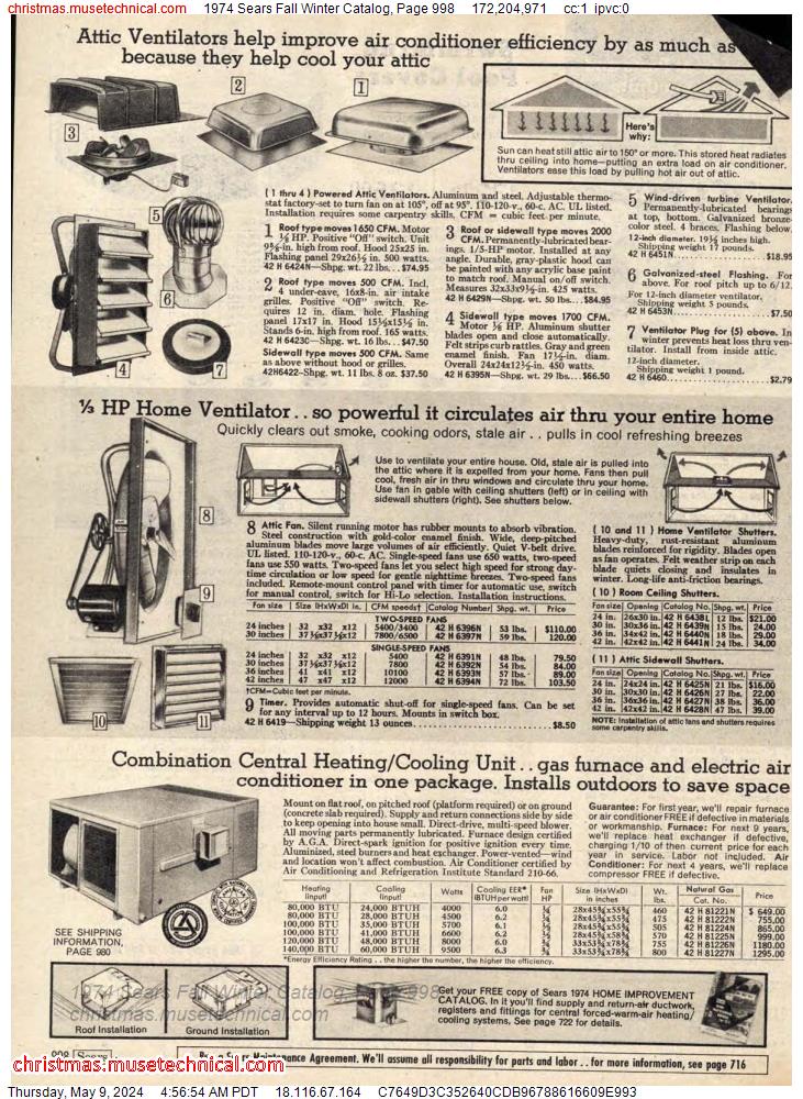 1974 Sears Fall Winter Catalog, Page 998
