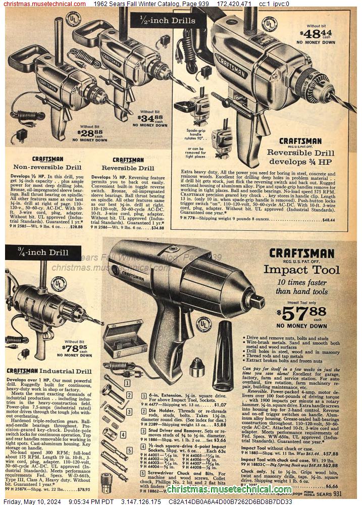 1962 Sears Fall Winter Catalog, Page 939