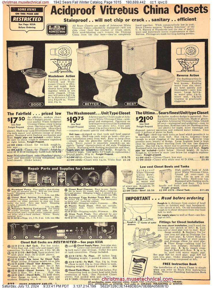 1942 Sears Fall Winter Catalog, Page 1015