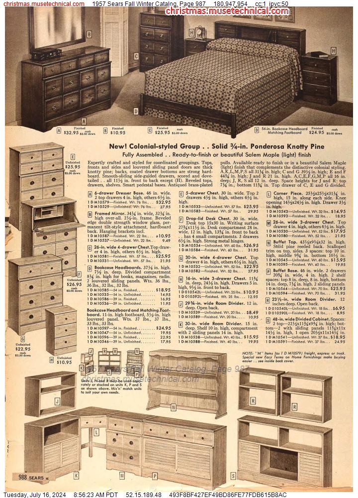 1957 Sears Fall Winter Catalog, Page 987
