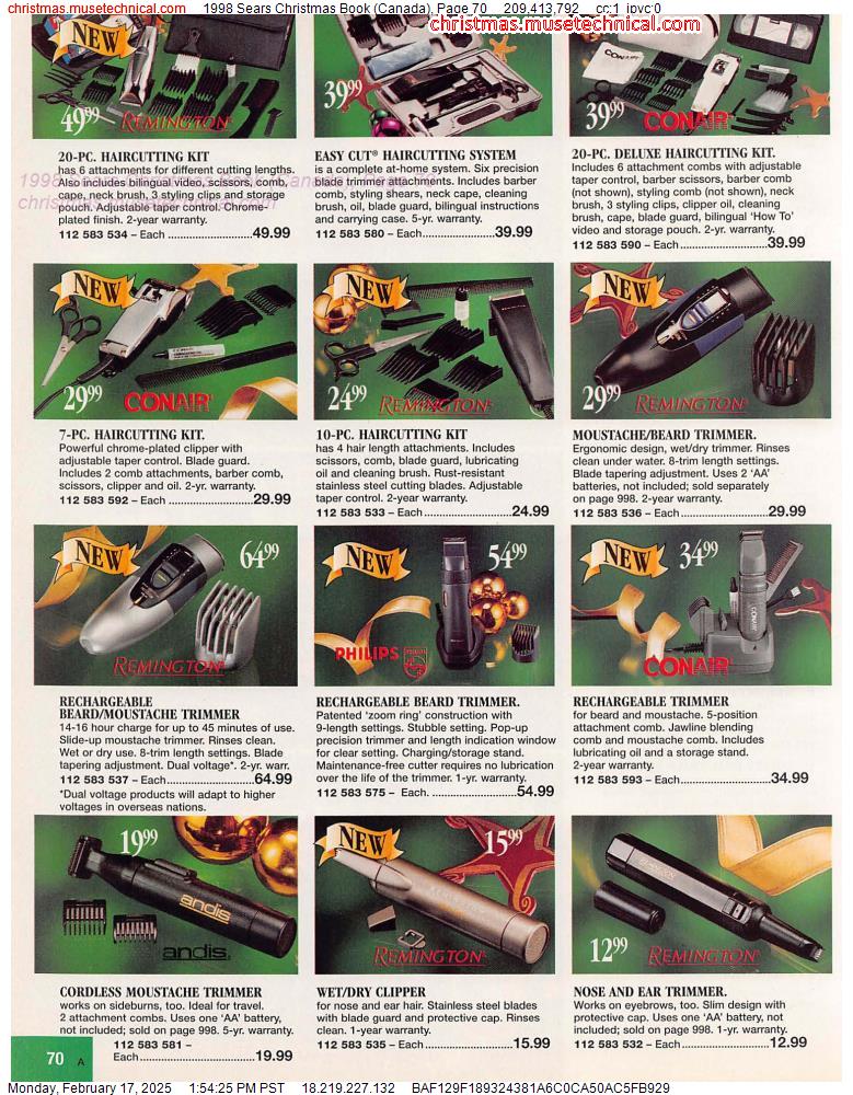 1998 Sears Christmas Book (Canada), Page 70