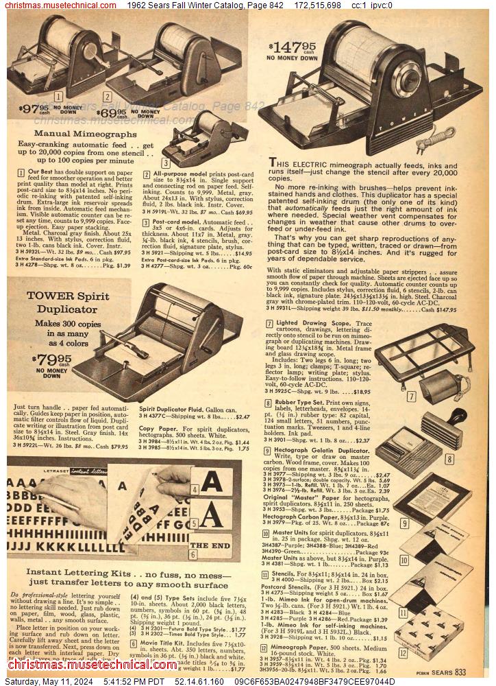 1962 Sears Fall Winter Catalog, Page 842