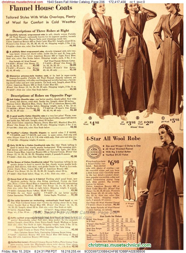 1940 Sears Fall Winter Catalog, Page 206