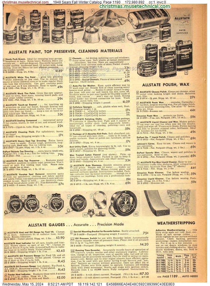 1948 Sears Fall Winter Catalog, Page 1190