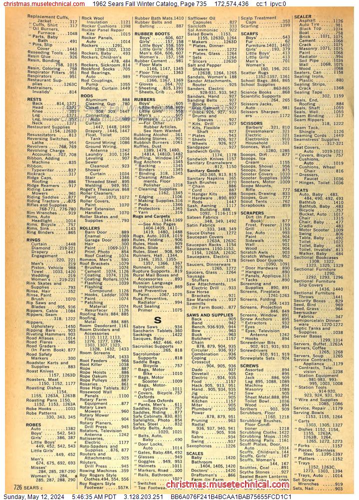 1962 Sears Fall Winter Catalog, Page 735