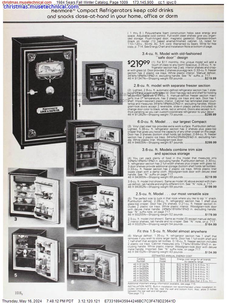 1984 Sears Fall Winter Catalog, Page 1009