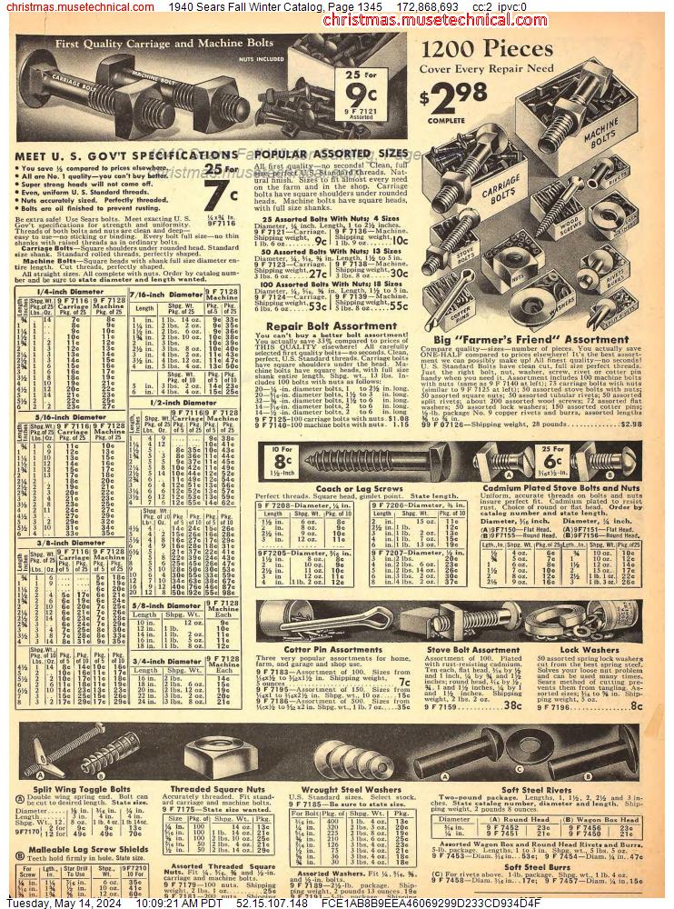 1940 Sears Fall Winter Catalog, Page 1345