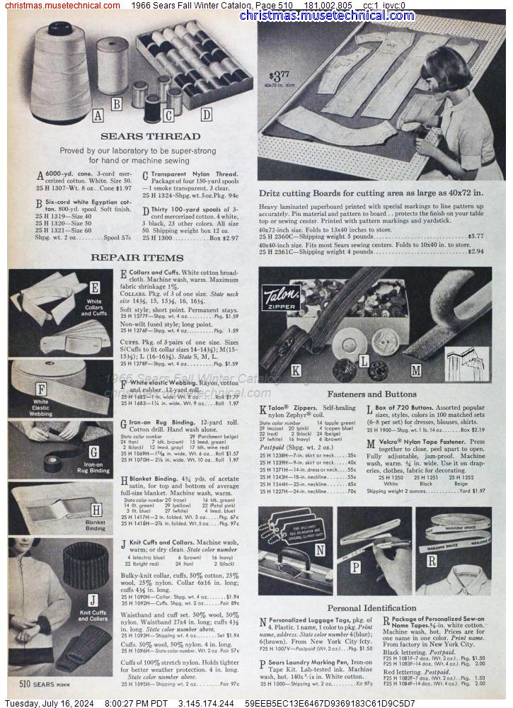 1966 Sears Fall Winter Catalog, Page 510