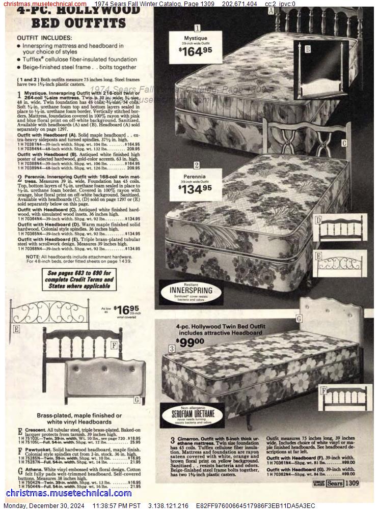 1974 Sears Fall Winter Catalog, Page 1309