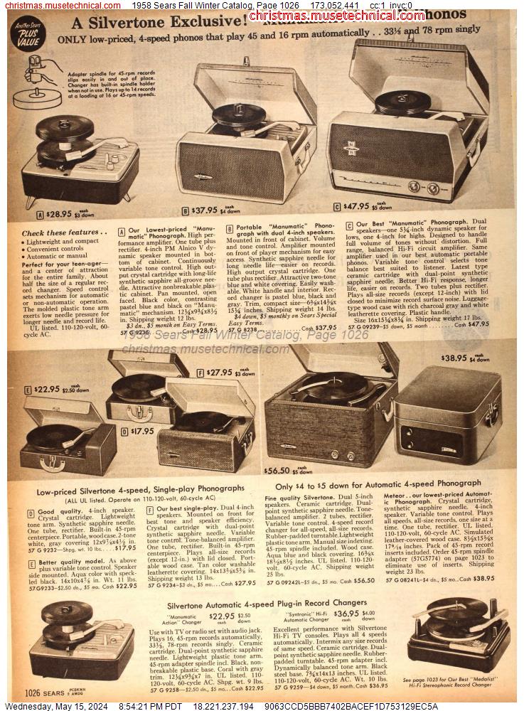 1958 Sears Fall Winter Catalog, Page 1026