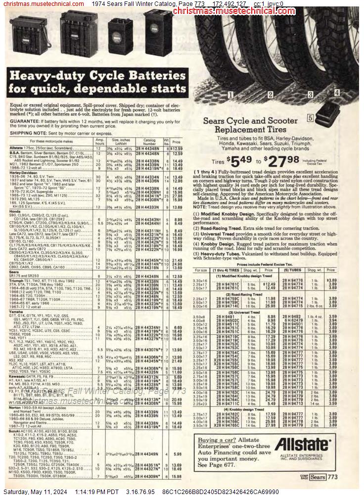 1974 Sears Fall Winter Catalog, Page 773