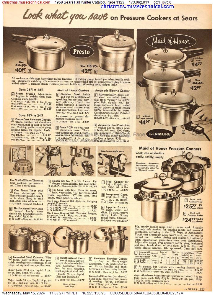 1958 Sears Fall Winter Catalog, Page 1123