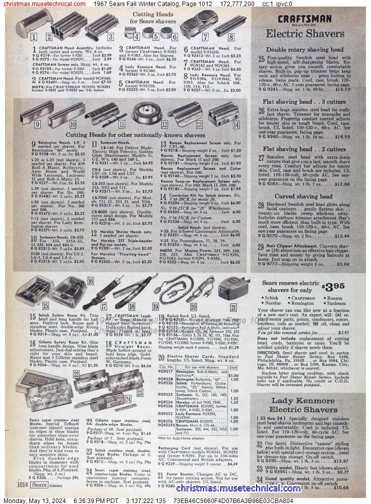 1967 Sears Fall Winter Catalog, Page 1012