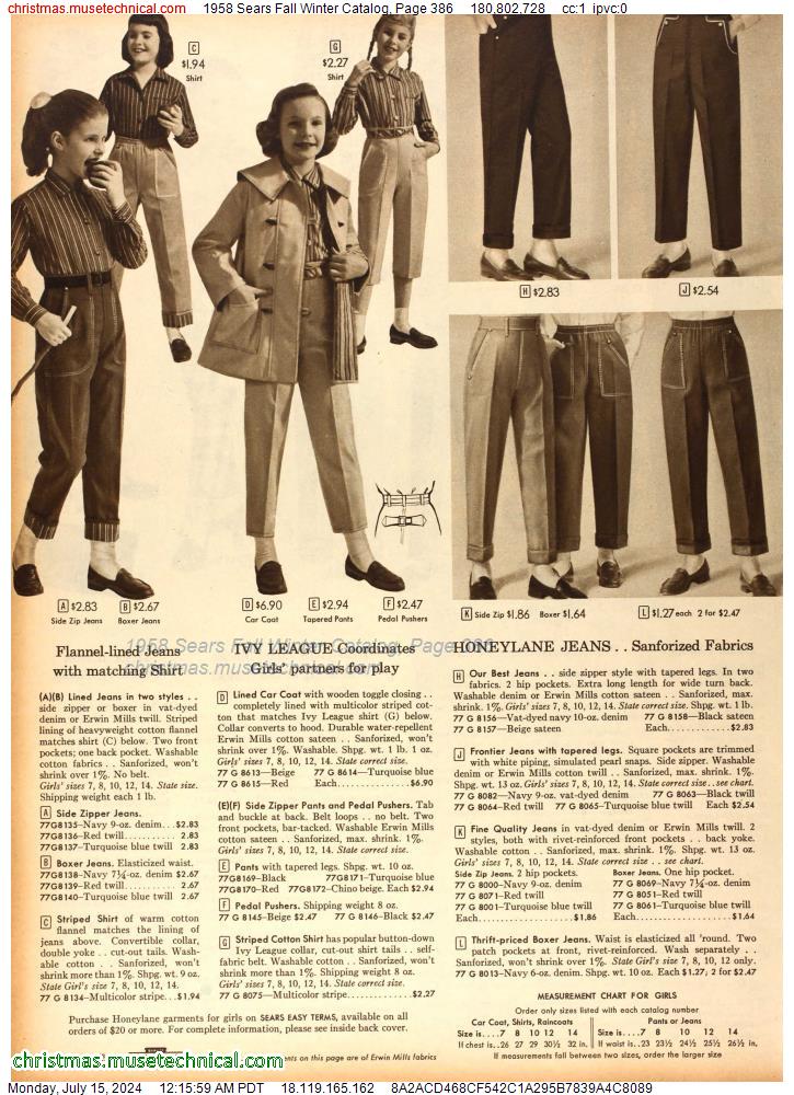 1958 Sears Fall Winter Catalog, Page 386