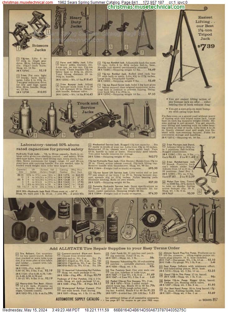 1962 Sears Spring Summer Catalog, Page 841
