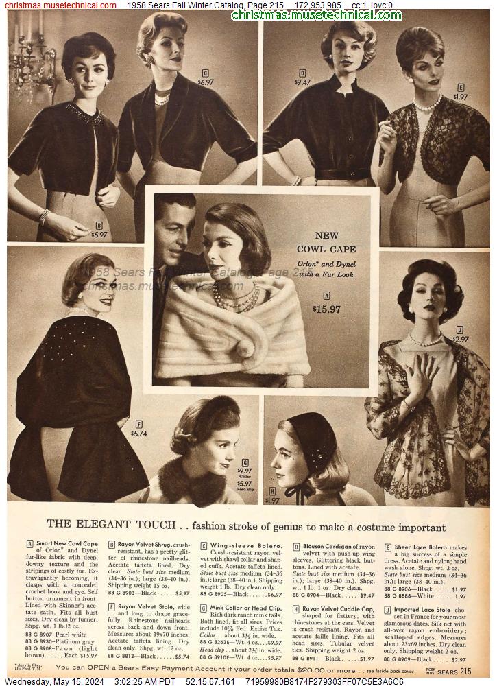 1958 Sears Fall Winter Catalog, Page 215
