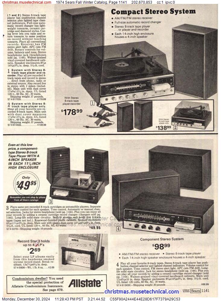 1974 Sears Fall Winter Catalog, Page 1141