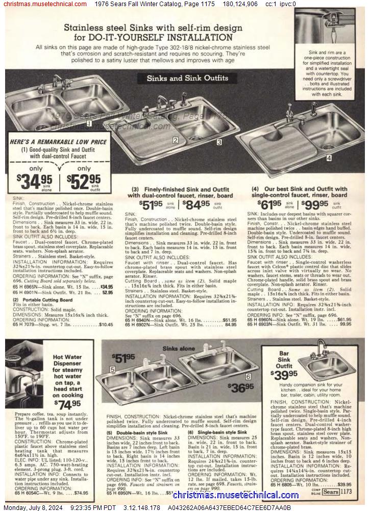 1976 Sears Fall Winter Catalog, Page 1175