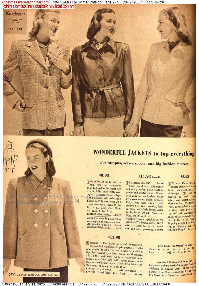 1947 Sears Fall Winter Catalog, Page 274