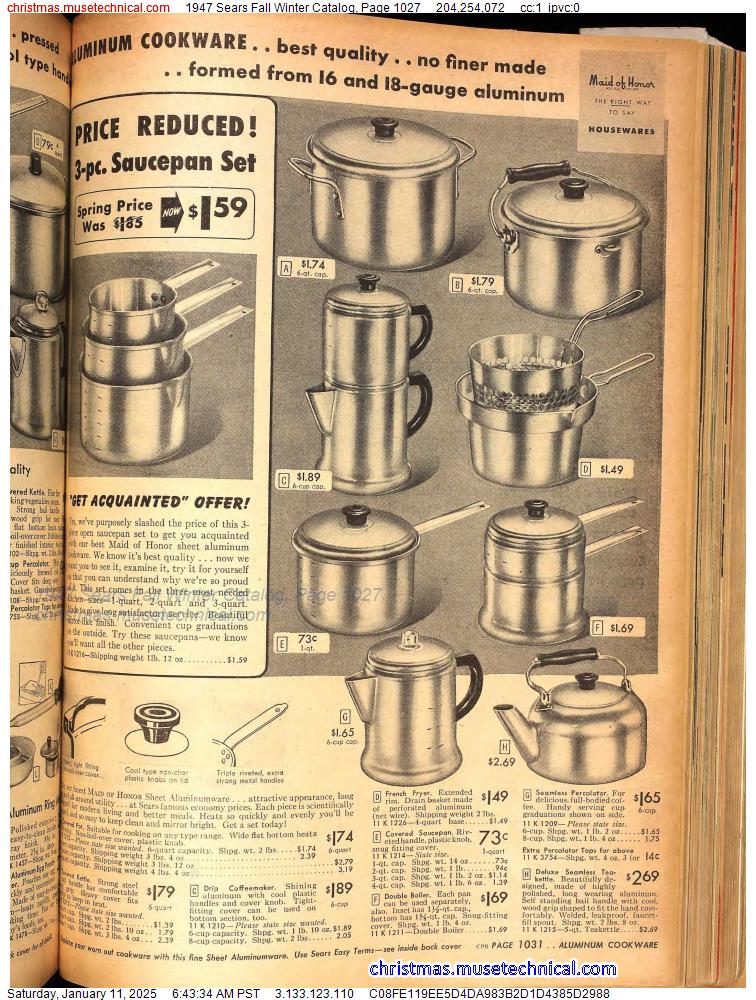 1947 Sears Fall Winter Catalog, Page 1027