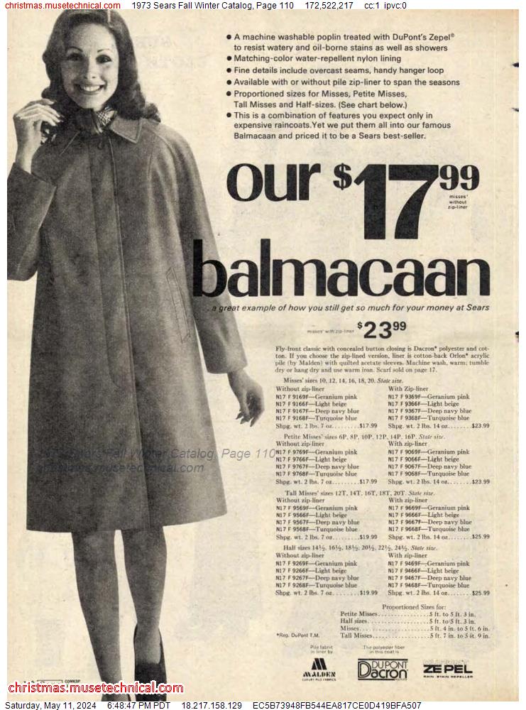 1973 Sears Fall Winter Catalog, Page 110
