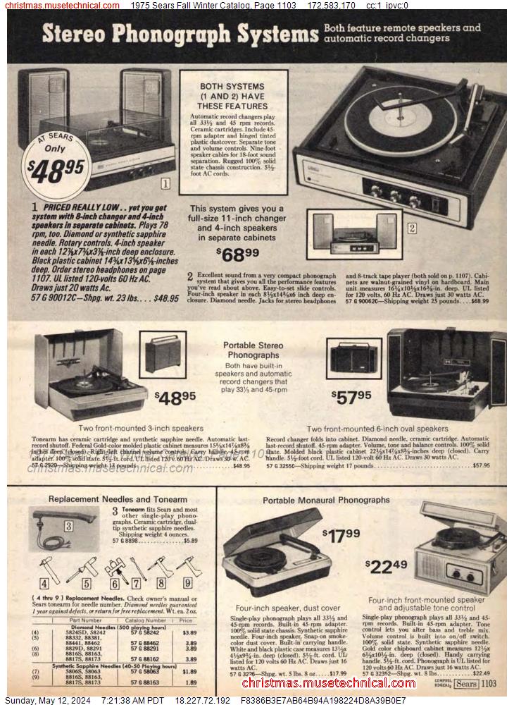 1975 Sears Fall Winter Catalog, Page 1103