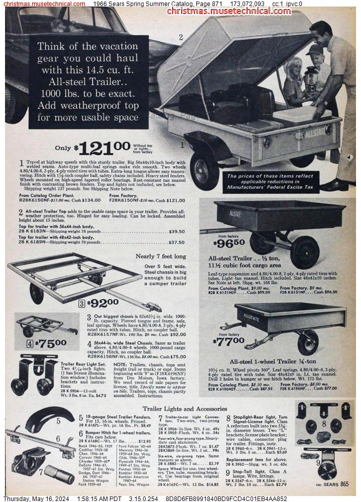1966 Sears Spring Summer Catalog, Page 871