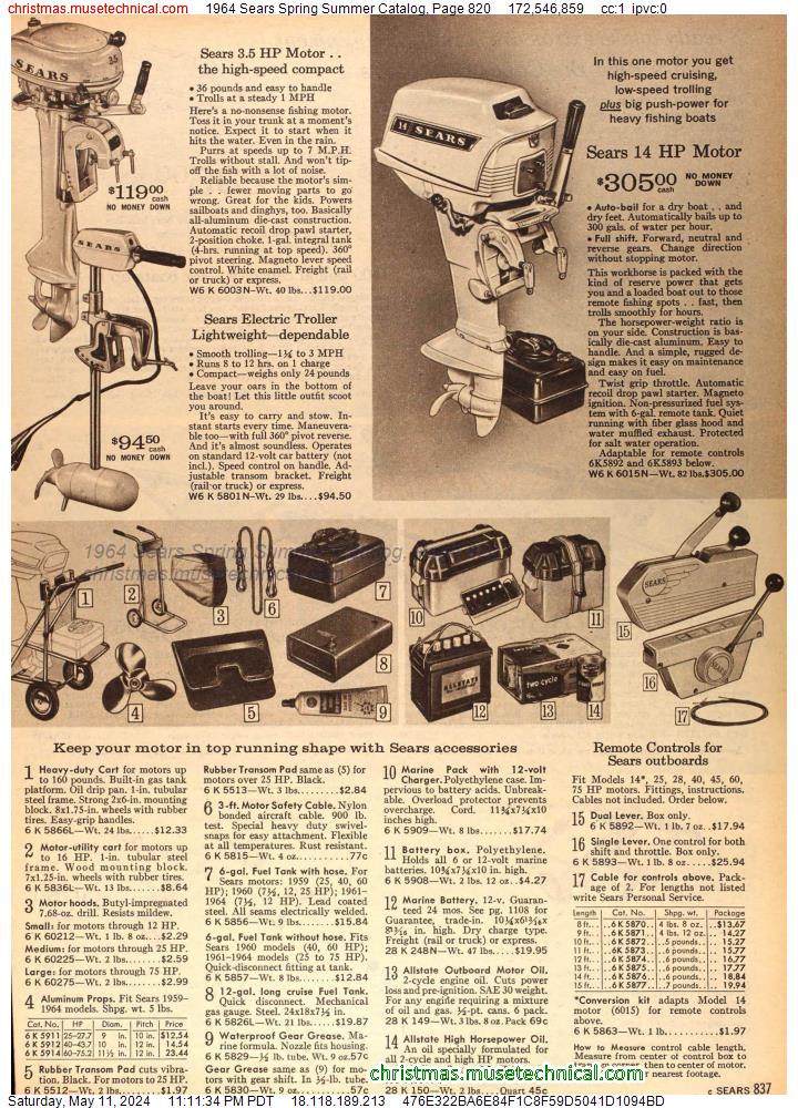 1964 Sears Spring Summer Catalog, Page 820