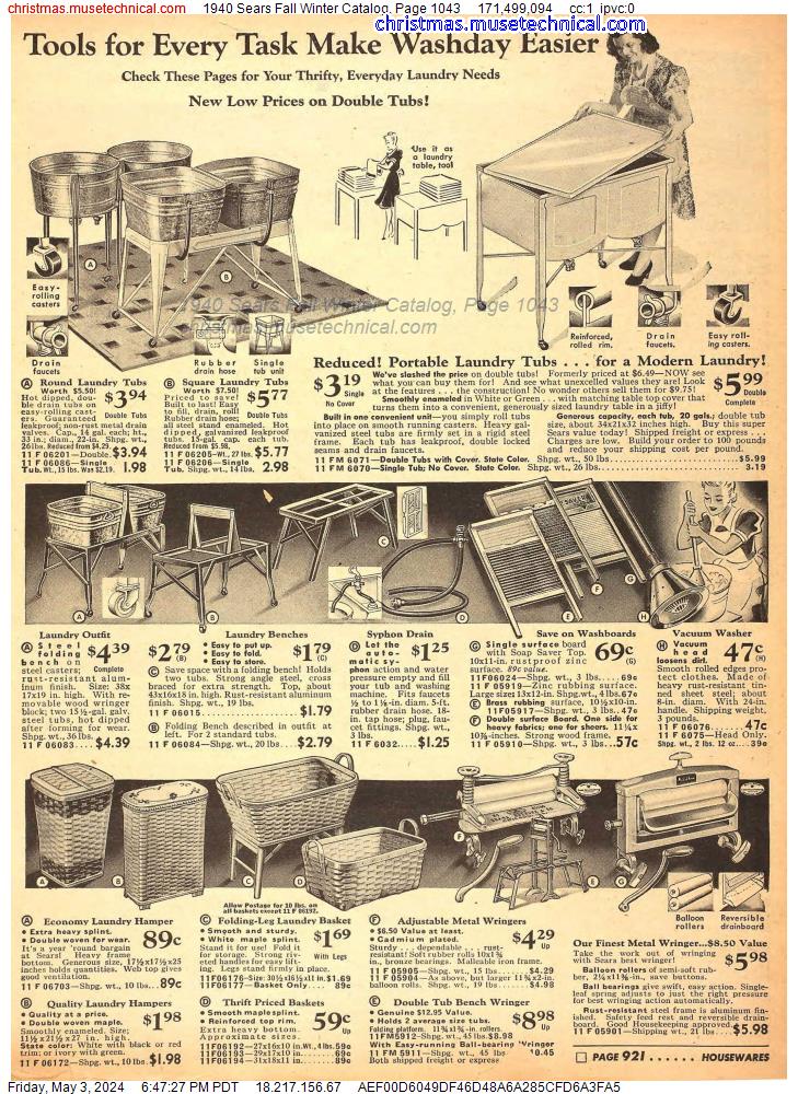 1940 Sears Fall Winter Catalog, Page 1043
