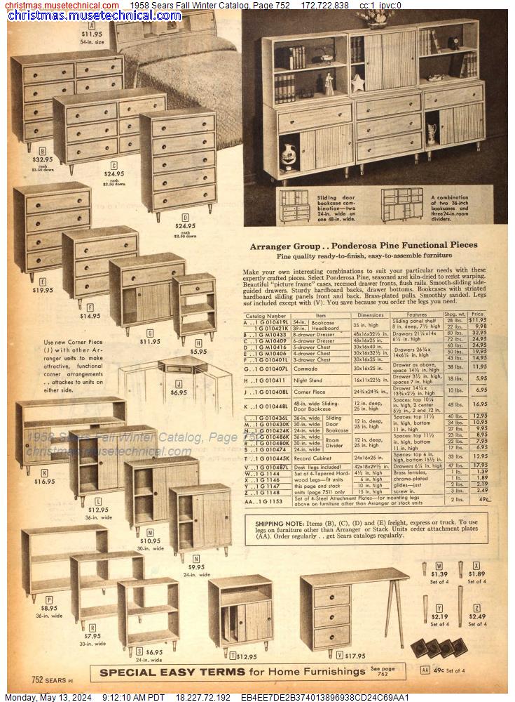 1958 Sears Fall Winter Catalog, Page 752