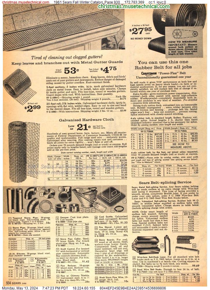 1961 Sears Fall Winter Catalog, Page 930