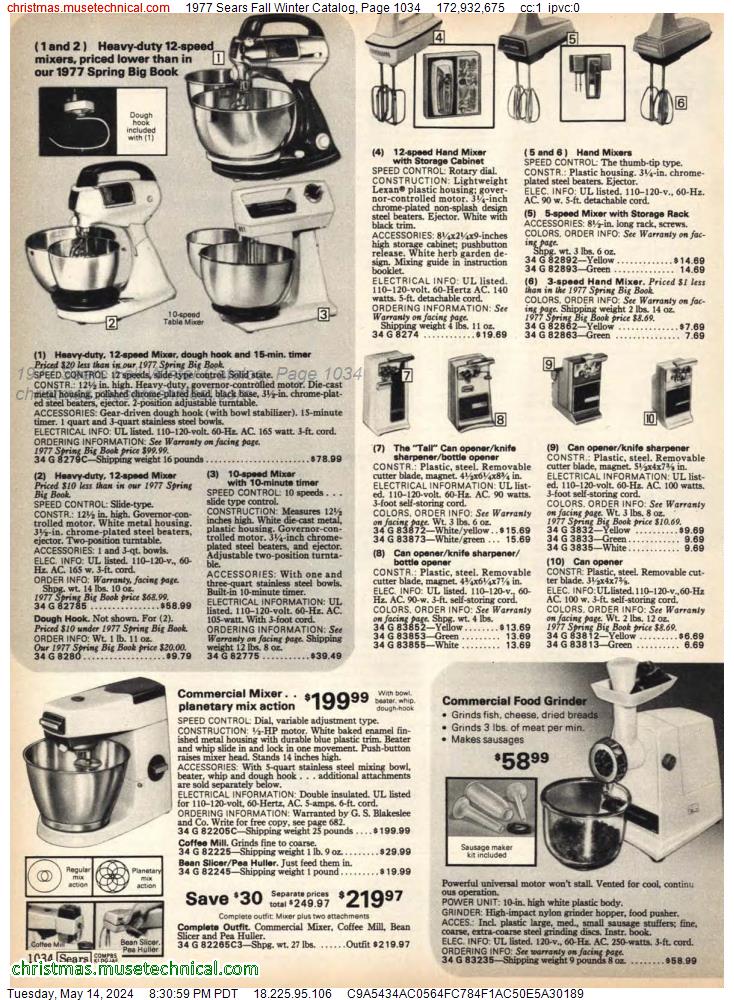 1977 Sears Fall Winter Catalog, Page 1034