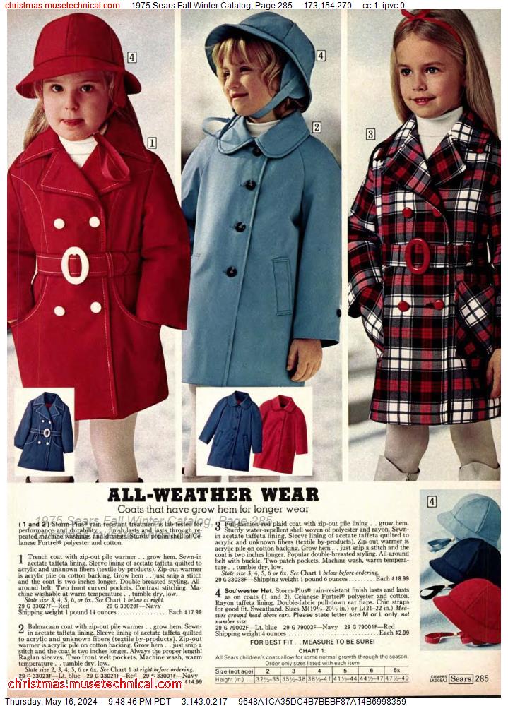 1975 Sears Fall Winter Catalog, Page 285