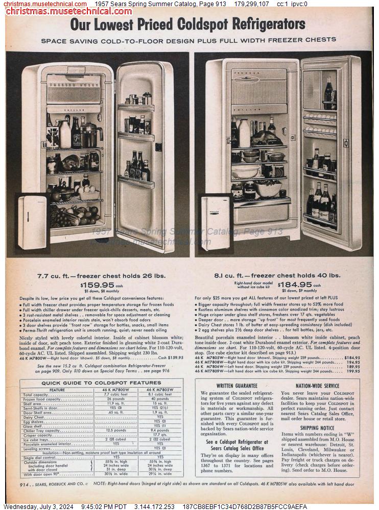 1957 Sears Spring Summer Catalog, Page 913