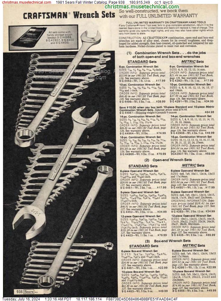 1981 Sears Fall Winter Catalog, Page 938
