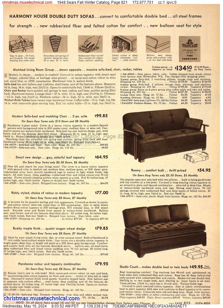1948 Sears Fall Winter Catalog, Page 821