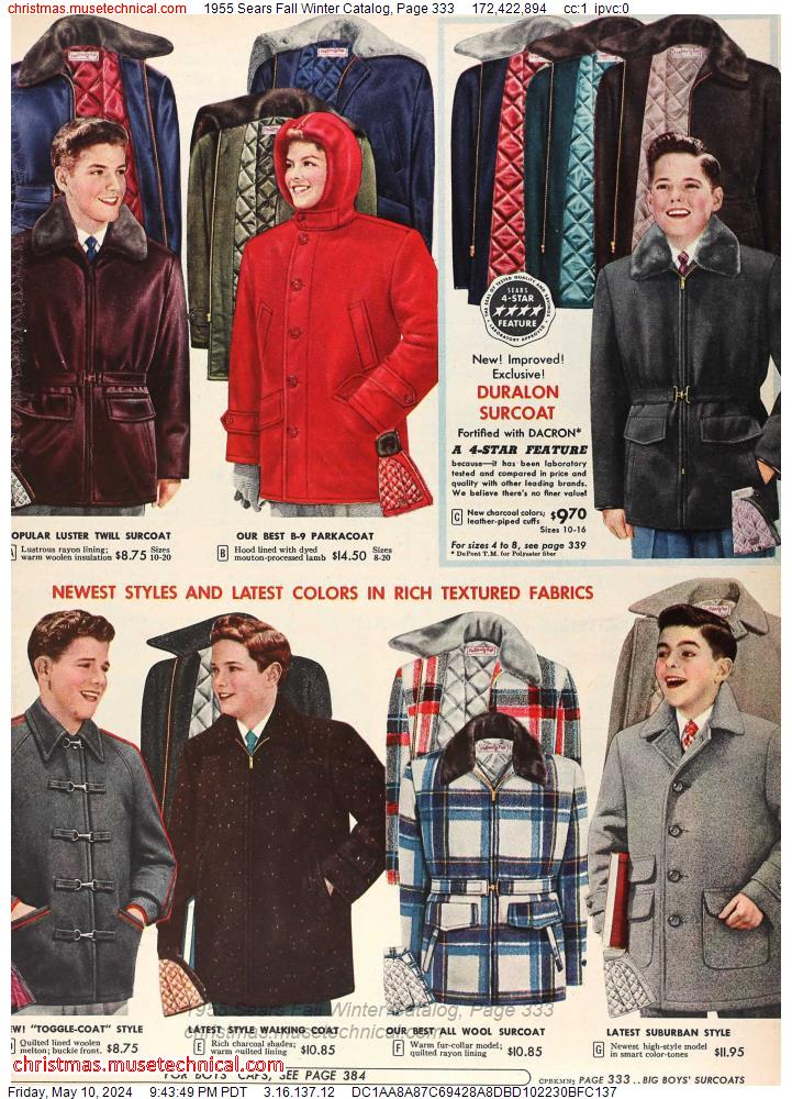 1955 Sears Fall Winter Catalog, Page 333