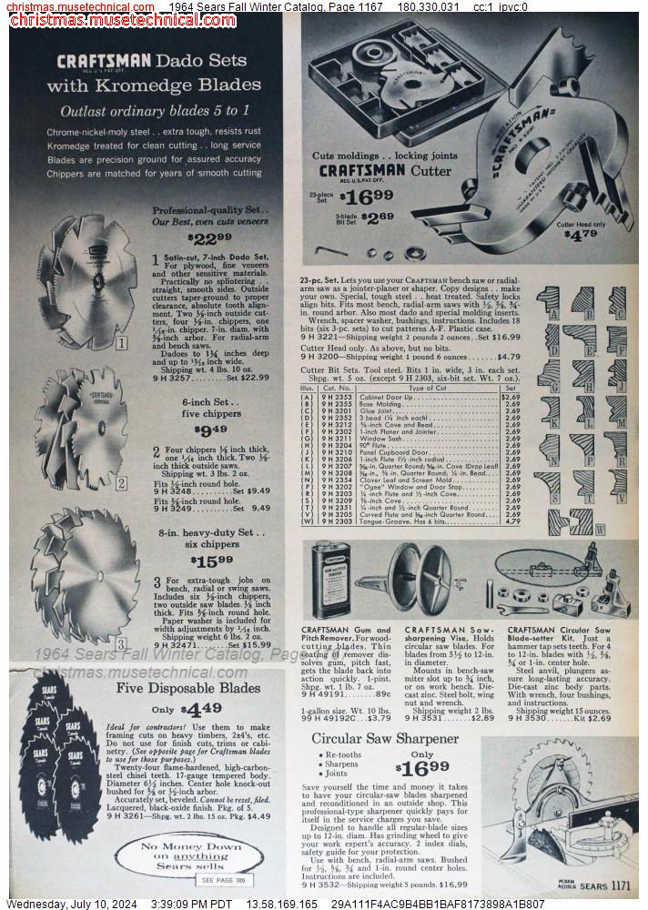 1964 Sears Fall Winter Catalog, Page 1167