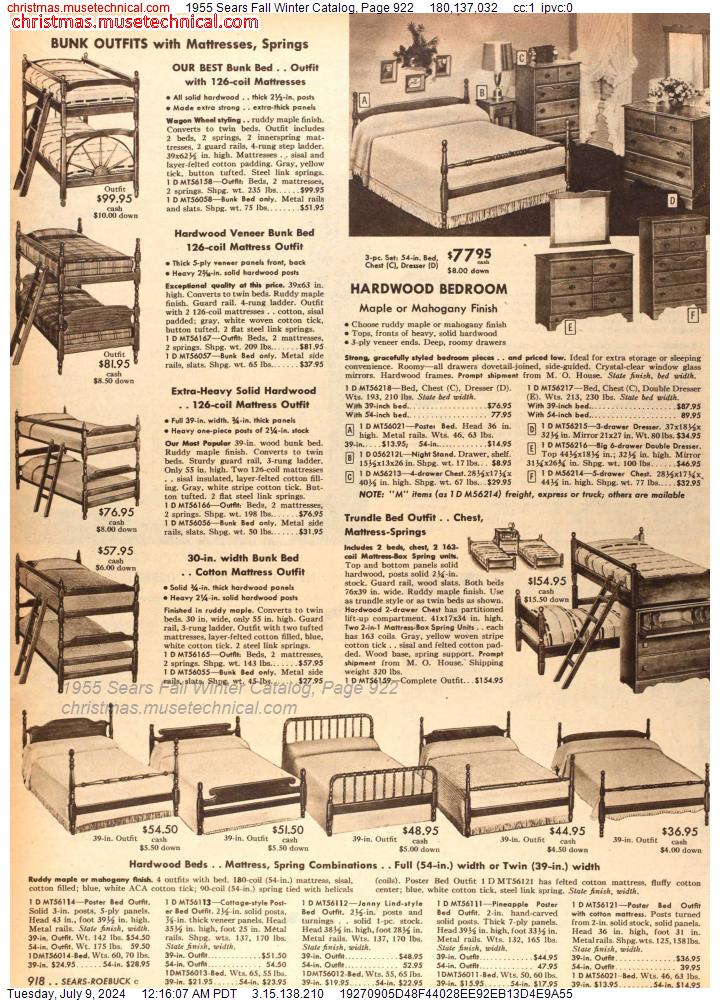 1955 Sears Fall Winter Catalog, Page 922