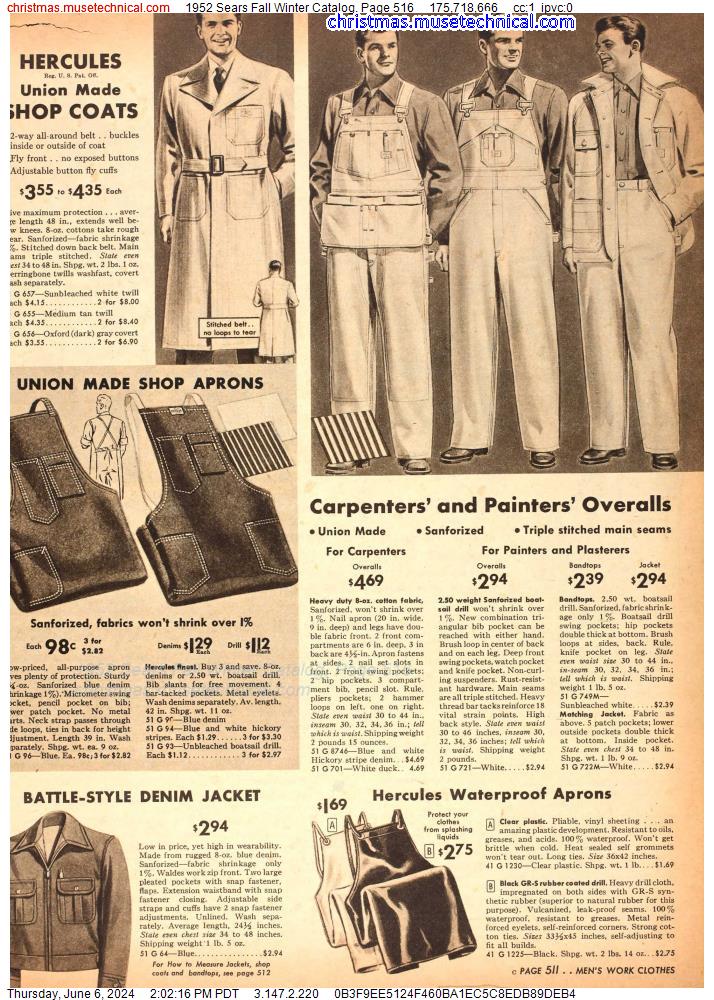 1952 Sears Fall Winter Catalog, Page 516