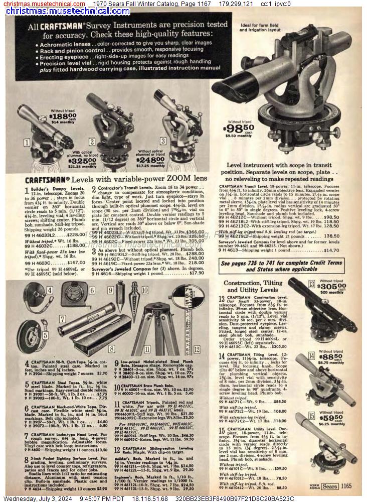 1970 Sears Fall Winter Catalog, Page 1167