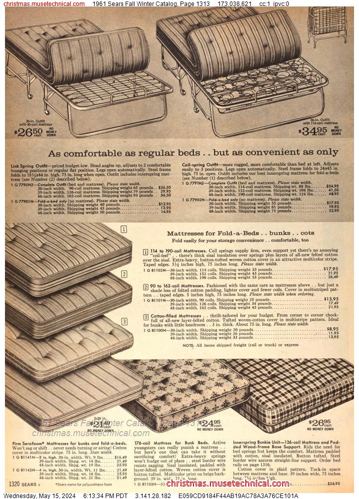 1961 Sears Fall Winter Catalog, Page 1313