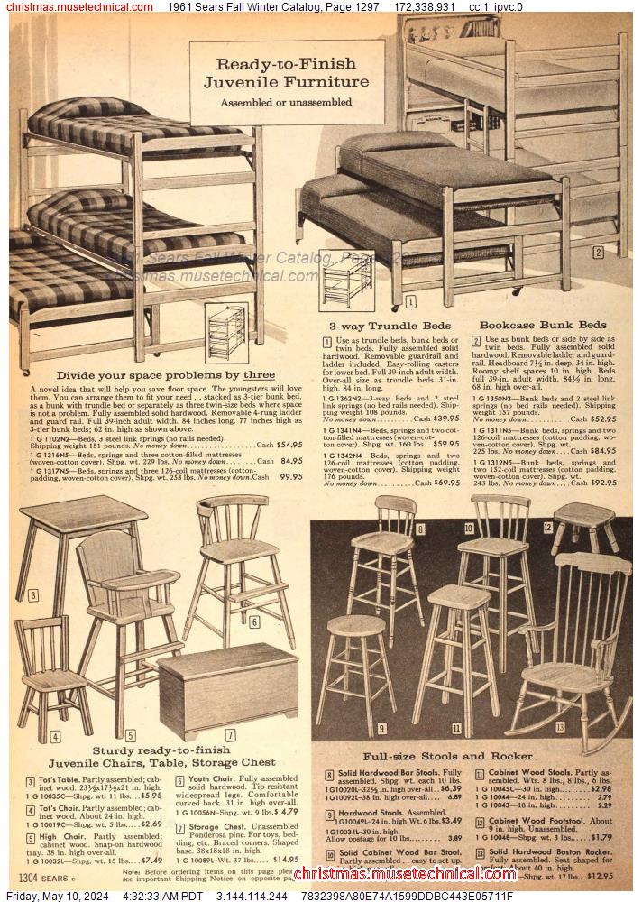 1961 Sears Fall Winter Catalog, Page 1297