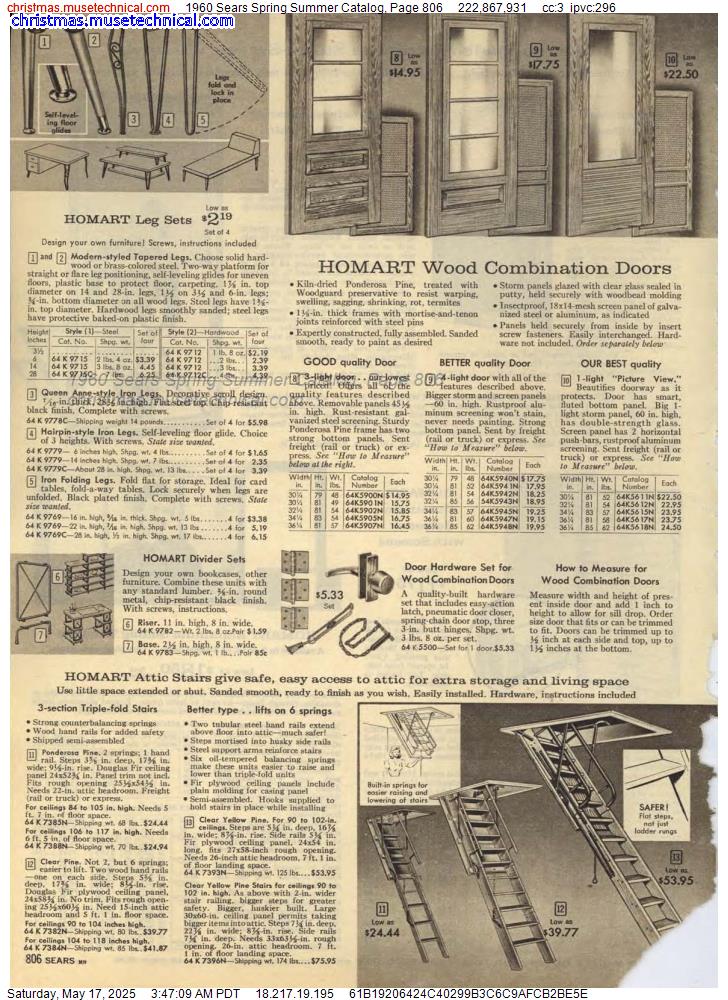 1960 Sears Spring Summer Catalog, Page 806